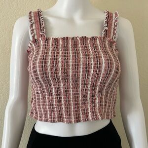 Hollister Stretchy Mauve White Striped Smocked Square Neck Tank Top- Large